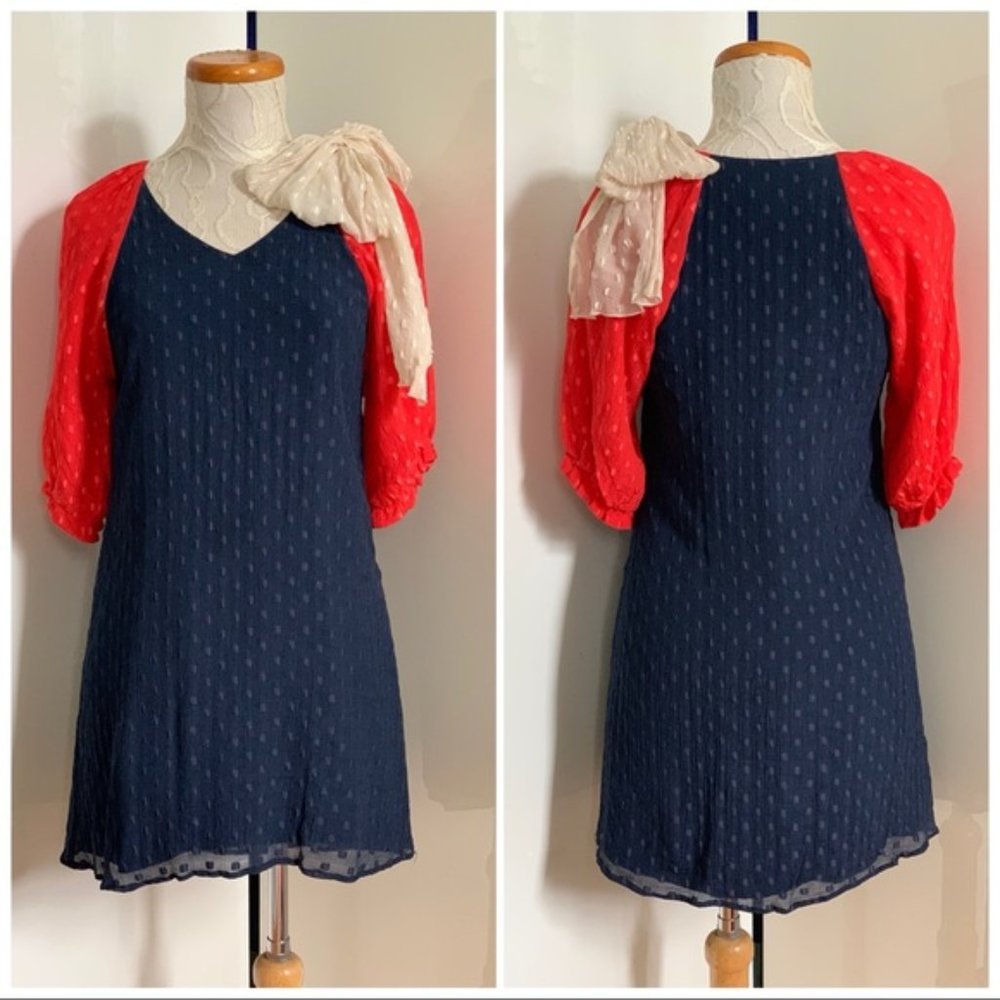 Vintage Lauren Moffatt Silk Puff Sleeves Bow Dress sz 0